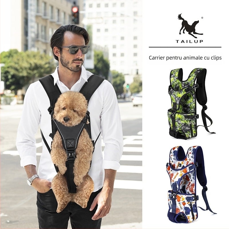 TAILUP Geantă pentru piept pentru animale de companie cu cataramă — Rucsac reglabil pentru câini, imprimeu camuflaj, țesătură Oxford