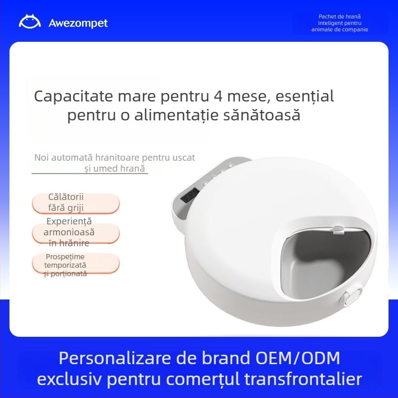 Hranitor inteligent pentru animale de companie, cu păstrarea prospețimii, temporizare, capacitate mare pentru patru porții, hrană uscată și umedă, fără fir