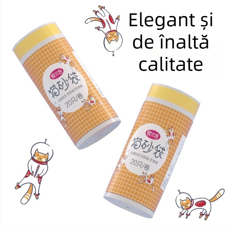 Saci pentru gunoiul litierei pisicii, HDPE îngroșat, cu șnur, de unică folosință, pachet 50