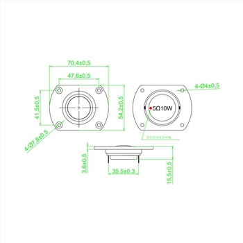 Difuzor panou tweeter 5Ω 10W, circuit magnetic intern, omnidirecțional