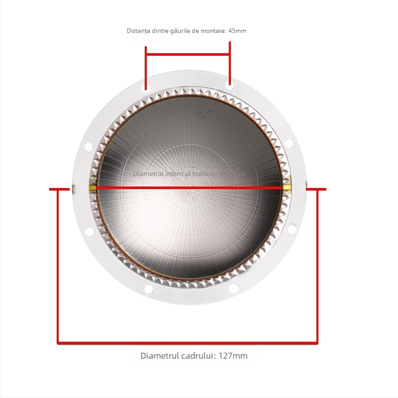 Modul diafragmă pentru tweeter cu bobină pentru difuzor — diafragmă din titan pur; circuit magnetic: bobină pentru înalte frecvențe; aplicații: echipamente audio mari