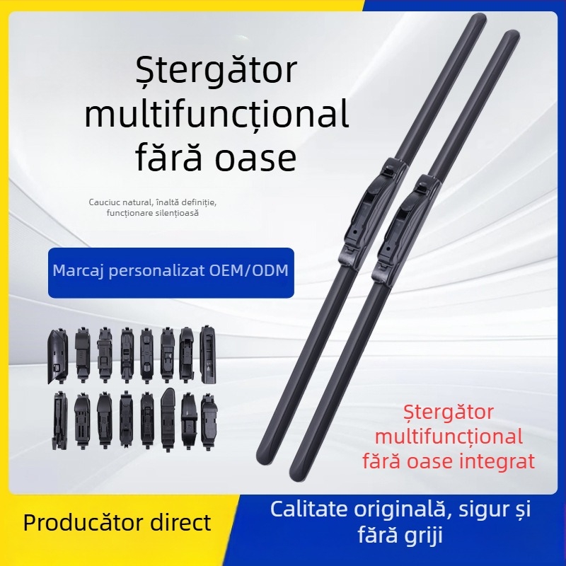 Ștergătoare de parbriz fără ramă pentru mașină — model fără ramă; unghi de ștergere 180°; motor 12–24 V; cauciuc natural