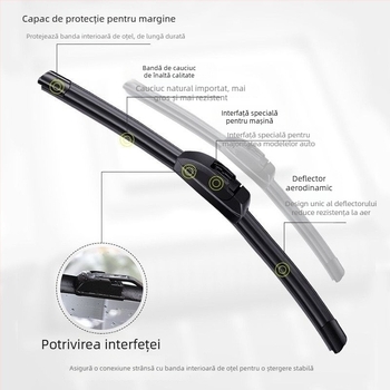 Ștergător fără ramă cu conector în formă de U, potrivit universal pentru mai multe modele de mașini, calitate garantată.