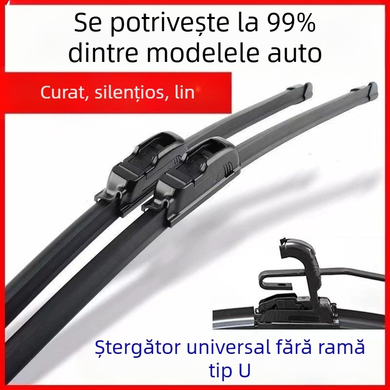 Ștergător fără ramă cu conector în formă de U, potrivit universal pentru mai multe modele de mașini, calitate garantată.
