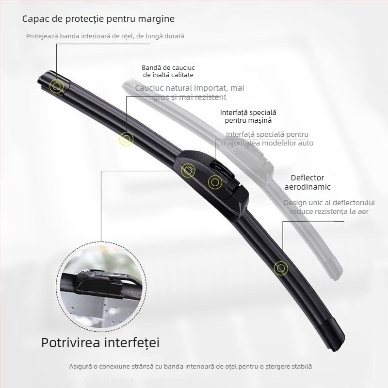 Ștergător fără ramă cu conector în formă de U, potrivit universal pentru mai multe modele de mașini, calitate garantată.
