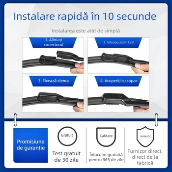 Ștergător fără ramă pentru față și spate; ansamblu braț ștergător: 20; unghi de ștergere: 45°; tensiune motor: 48V; material: plastic