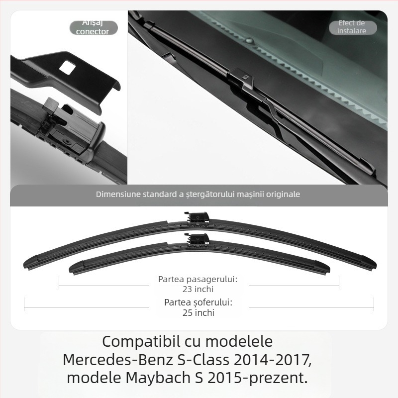 Ștergător fără ramă pentru Mercedes-Benz S-Class, compatibil cu S320L, S400L și S450L; Bach S480 water spray
