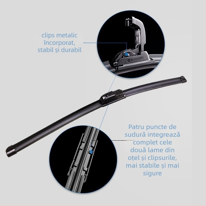 Ștergător fără ramă, cu interfață universală în formă de U, pentru mașini electrice și camioane; ștergere pe o parte