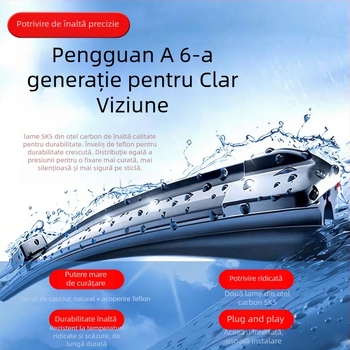 Ștergător auto fără ramă, în formă de U, universal, din cauciuc, acoperire de ștergere completă