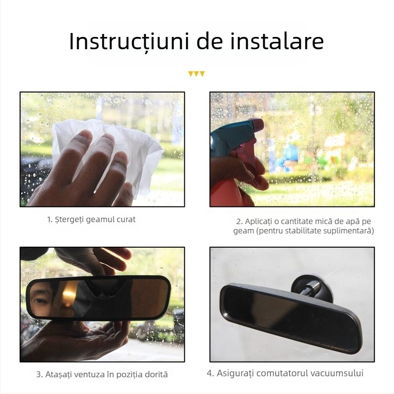 Endoscop auto cu ventuză, oglindă retrovizoare interioară, oglindă plată din sticlă, pentru mașini închise