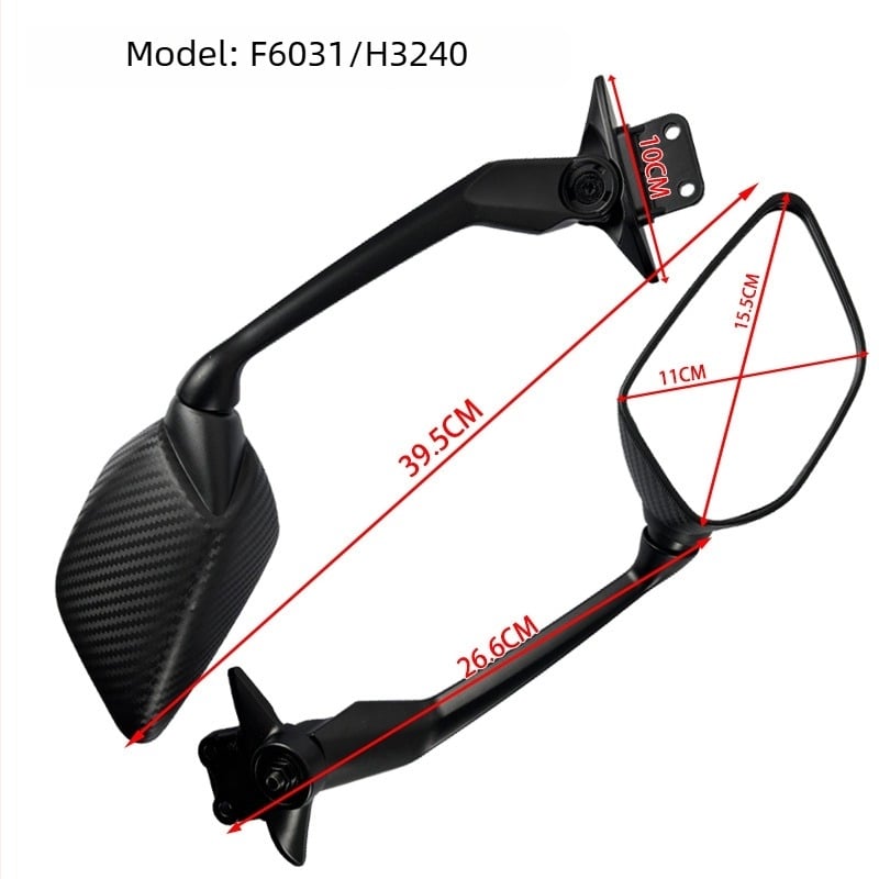 Oglindă retrovizoare pentru Yamaha T-Max530 — Textură carbon, Unghi larg, Carcasă din aliaj de aluminiu, Model F6031/H3240