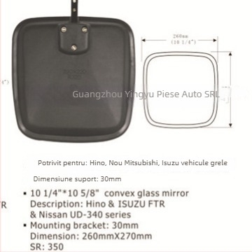 Oglindă unghiulară GS-769 pentru camioane grele Hino și Isuzu – oglindă plană, corp ABS