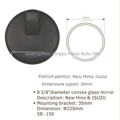 Oglindă unghiulară GS-769 pentru camioane grele Hino și Isuzu – oglindă plană, corp ABS