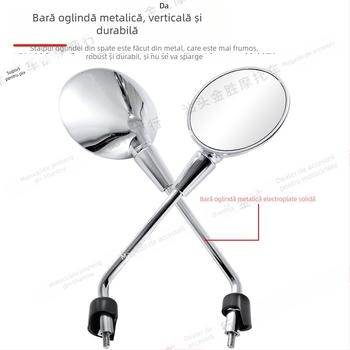 Oglindă retrovizoare pentru motocicleta Vespa 150/300, aliaj de aluminiu, rotundă, oglindă convexă, HSJ-20145, Montaj: dinți frontali și dinți spate