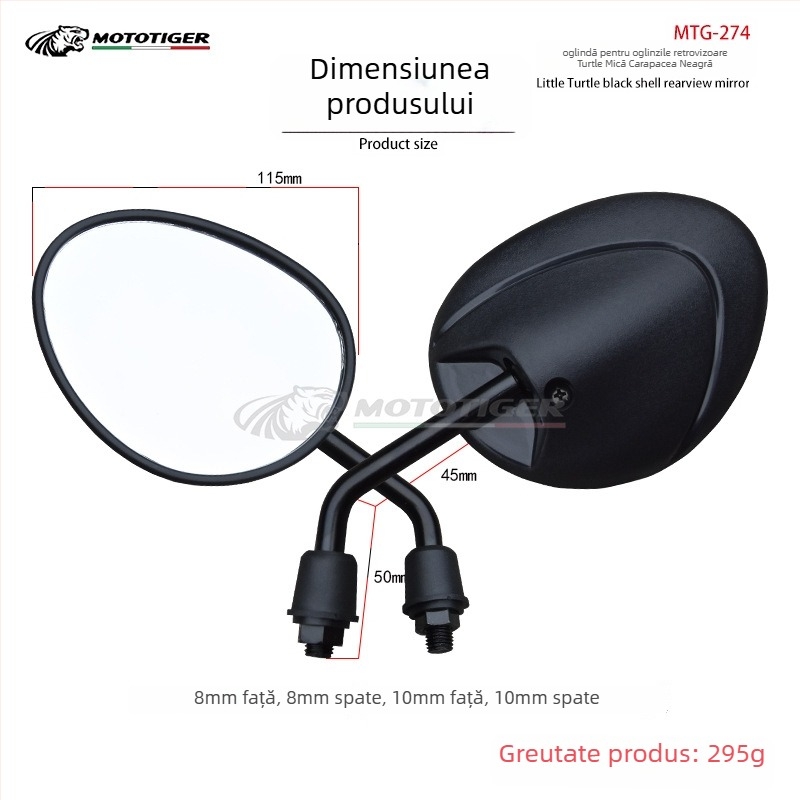 Oglindă retrovizoare pentru motocicletă MTG-274, oglindă plană, sticlă, MOTOTIGER