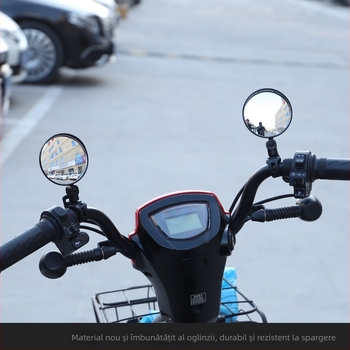Oglindă retrovizoare pentru bicicletă, reglabilă; oglindă sferică din sticlă; capac din plastic; piesa 001; compatibil cu biciclete electrice universale.
