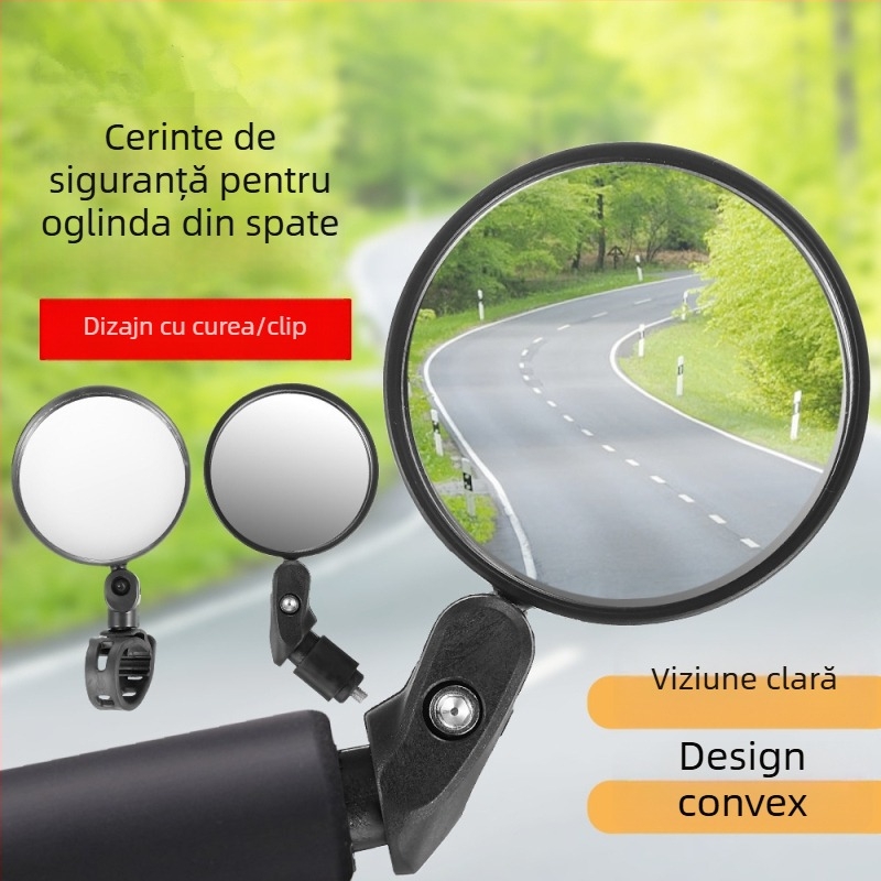Oglindă retrovizoare pentru bicicletă, reglabilă; oglindă sferică din sticlă; capac din plastic; piesa 001; compatibil cu biciclete electrice universale.