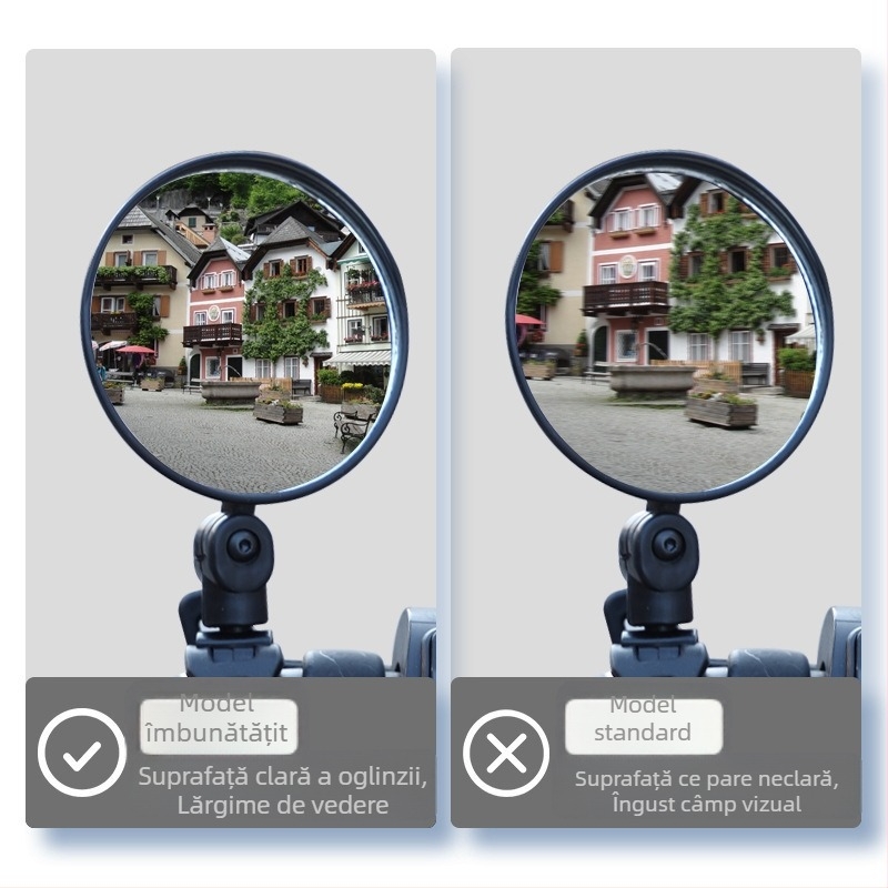 Oglindă retrovizoare pentru bicicletă, reglabilă; oglindă sferică din sticlă; capac din plastic; piesa 001; compatibil cu biciclete electrice universale.