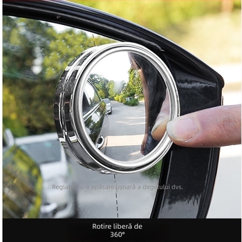Oglindă retrovizoare auto, montaj prin bandă adezivă; rotație de 360°, oglindă rotundă sferică, sticlă; model XYJ01