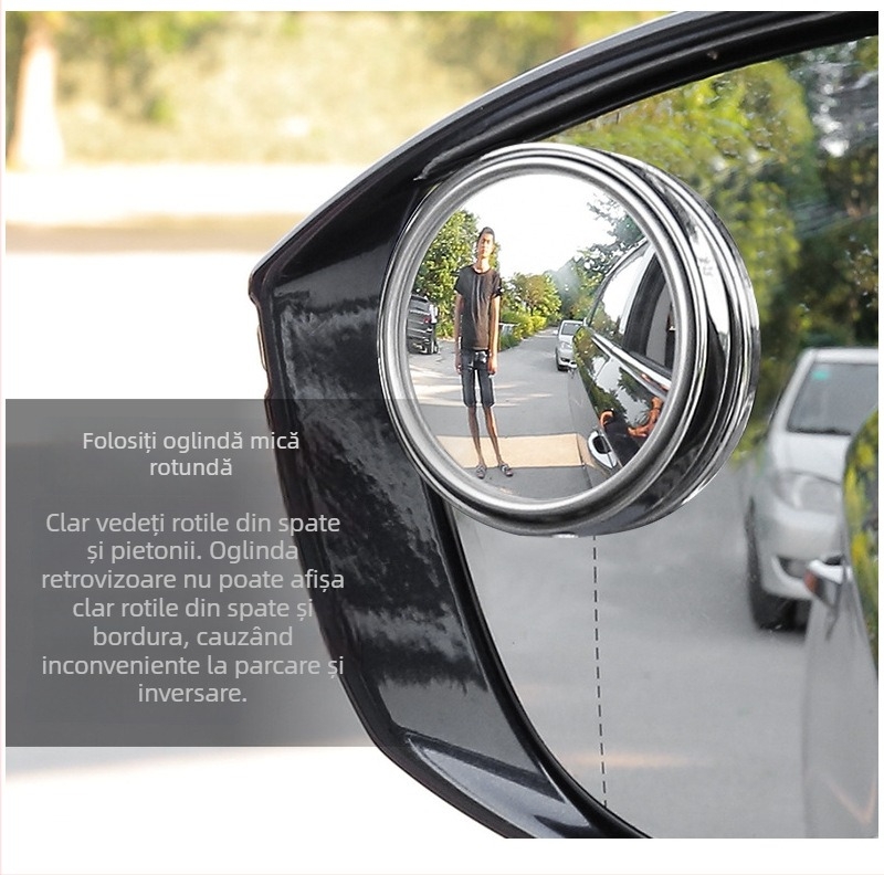 Oglindă retrovizoare auto, montaj prin bandă adezivă; rotație de 360°, oglindă rotundă sferică, sticlă; model XYJ01