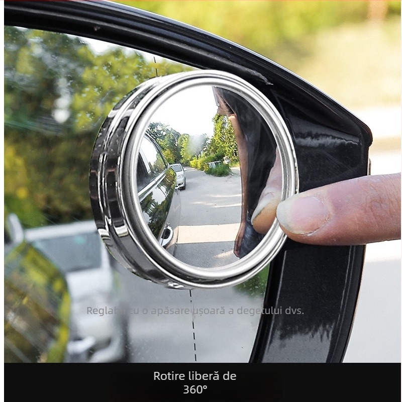 Oglindă retrovizoare auto, montaj prin bandă adezivă; rotație de 360°, oglindă rotundă sferică, sticlă; model XYJ01