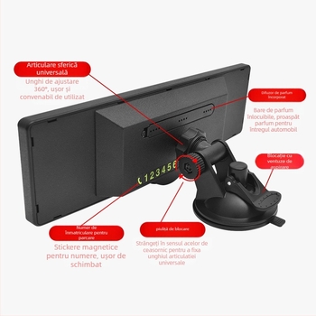 Oglindă retrovizoare interioară, model CZC-255, ABS + compozit de fibră de carbon, reglaj 360°, montaj cu ventuză