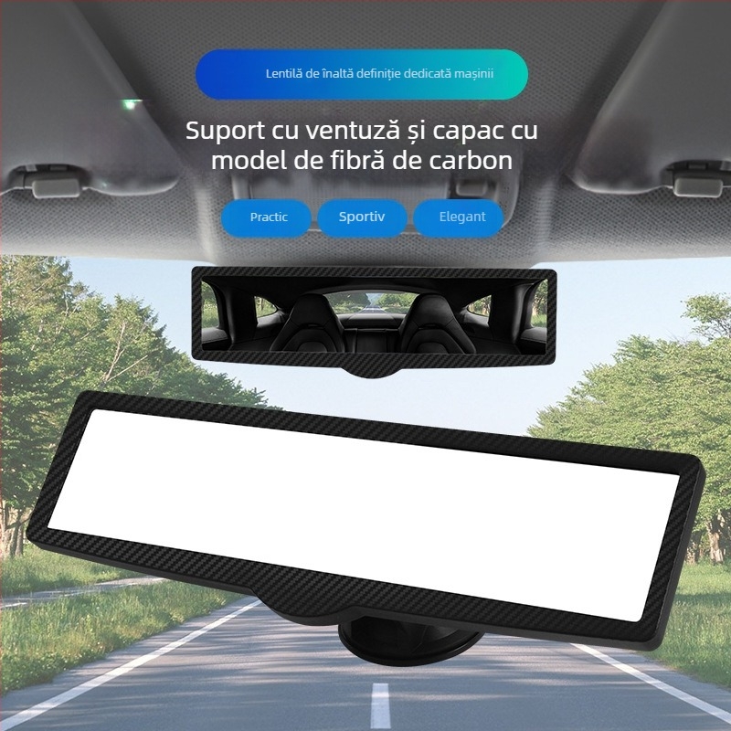 Oglindă retrovizoare interioară, model CZC-255, ABS + compozit de fibră de carbon, reglaj 360°, montaj cu ventuză
