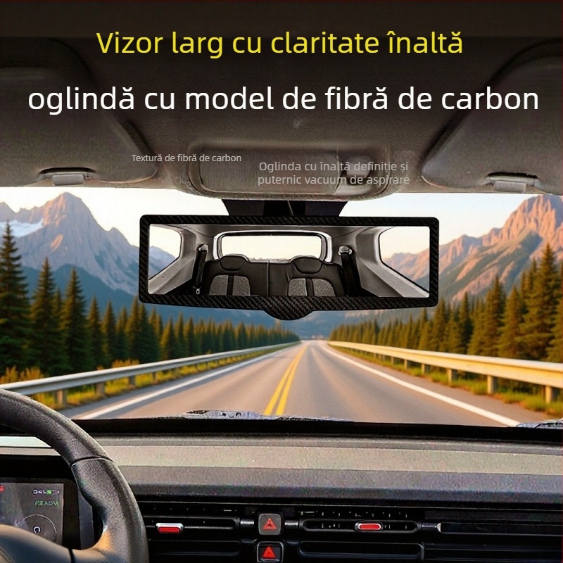 Oglindă retrovizoare interioară, model CZC-255, ABS + compozit de fibră de carbon, reglaj 360°, montaj cu ventuză