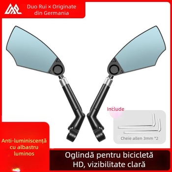 Oglindă retroviziune pentru bicicletă cu reflector de drum, din PA/PP/aliaj de aluminiu, greutate 210 g, potrivită pentru țevi ale ghidonului cu diametrul 2.1–2.3 cm