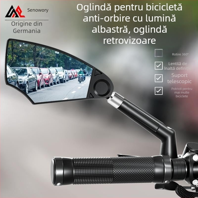 Oglindă retroviziune pentru bicicletă cu reflector de drum, din PA/PP/aliaj de aluminiu, greutate 210 g, potrivită pentru țevi ale ghidonului cu diametrul 2.1–2.3 cm