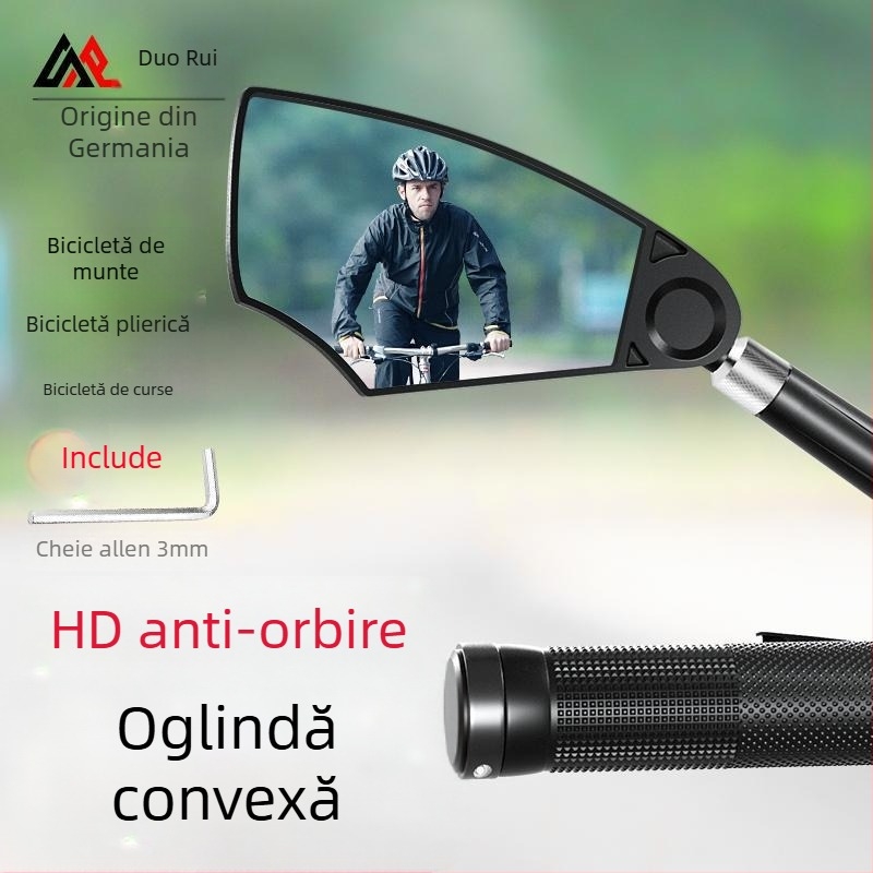 Oglindă retroviziune pentru bicicletă cu reflector de drum, din PA/PP/aliaj de aluminiu, greutate 210 g, potrivită pentru țevi ale ghidonului cu diametrul 2.1–2.3 cm