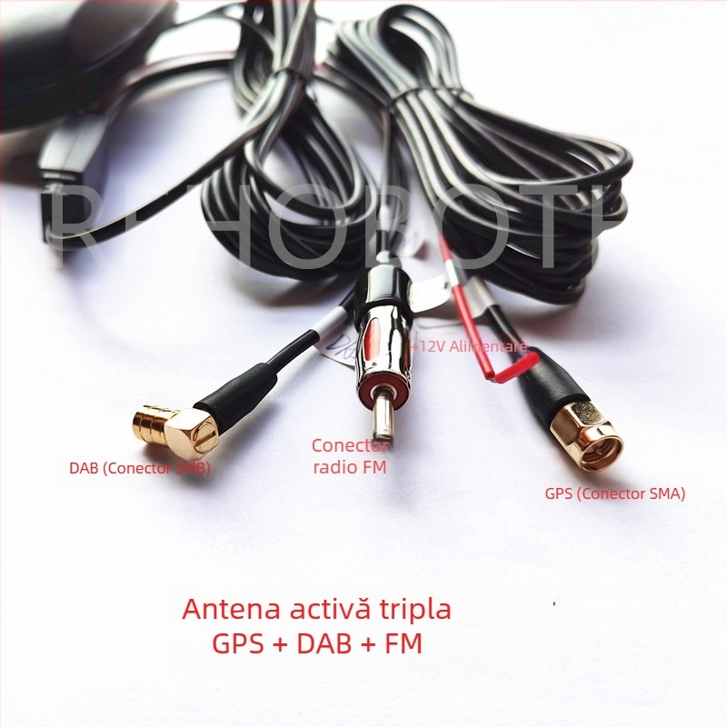 Antena auto GPS/DAB/FM, 3 în 1, antenă activă cu amplificare; montaj filetat; 12V
