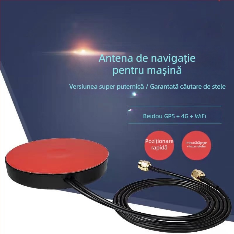 Antena GPS pentru navigație auto cu Beidou – poziționare GNSS duală, amplificator de semnal, receptor 4G și Wi‑Fi