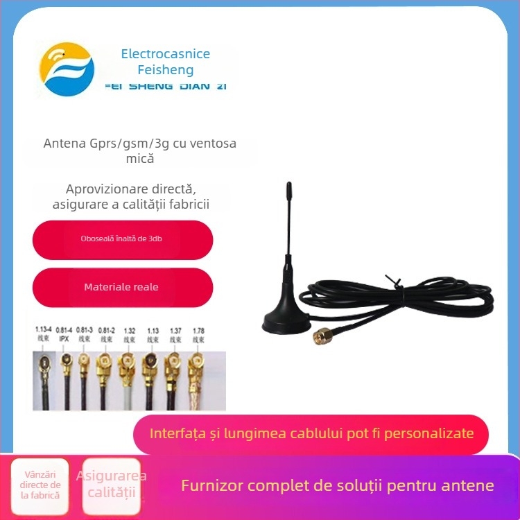 Antena auto 4G cu rază completă, montaj cu ventuză, antenă externă pentru modul fără fir, câștig 3 dBi, SWR ≤1.5, impedanță 50 Ω