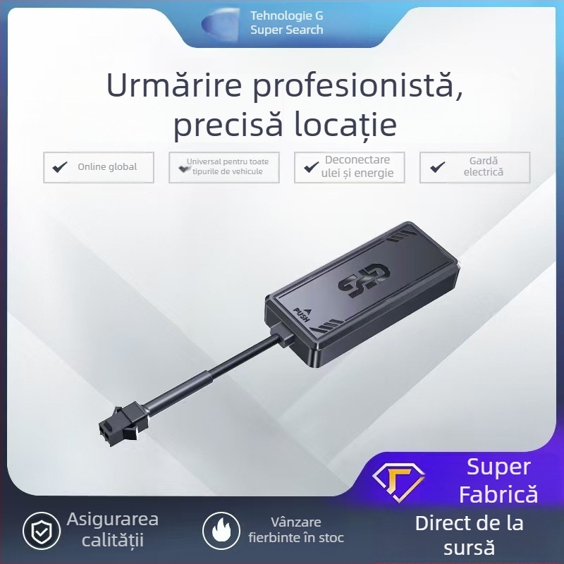 Locator GPS cu cablu pentru vehicule, protecție anti-furt — precizie GPS 5, alimentare 9–90V, baterie polimer, autonomie 9999