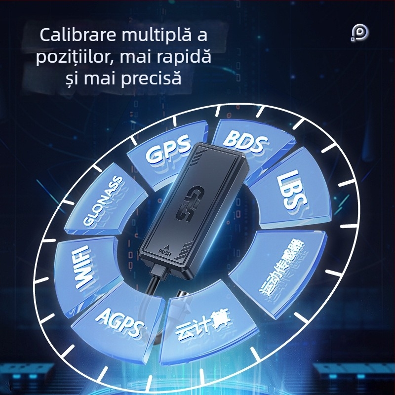 Locator GPS cu cablu pentru vehicule, protecție anti-furt — precizie GPS 5, alimentare 9–90V, baterie polimer, autonomie 9999