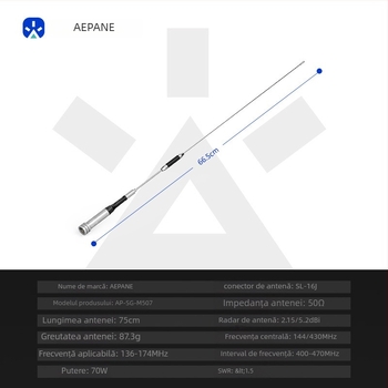 Antena Yipai SG-M507UV pentru radio auto și marin, rază 3–5 km, fără baterii, anti-interferențe, fixă