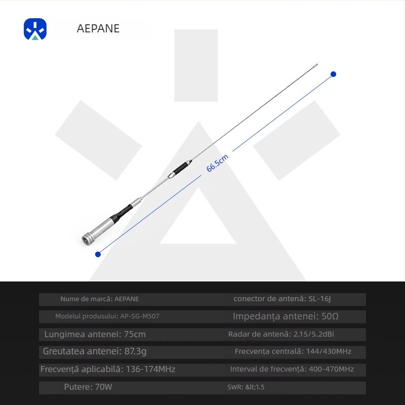 Antena Yipai SG-M507UV pentru radio auto și marin, rază 3–5 km, fără baterii, anti-interferențe, fixă