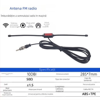 Chenyuxin antenă activă FM pentru radio auto, cablu de 3 m, SWR ≤ 1,5