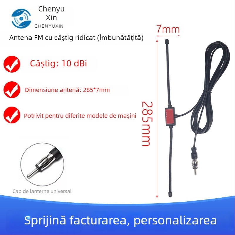 Chenyuxin antenă activă FM pentru radio auto, cablu de 3 m, SWR ≤ 1,5