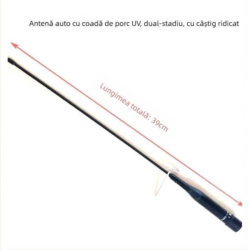 Antena NL-R2 pentru radioul auto, antenă pig-tail flexibilă, universală UV cu două segmente, antenă scurtă, rază 1,5–3 km, fără baterie, anti-interferență