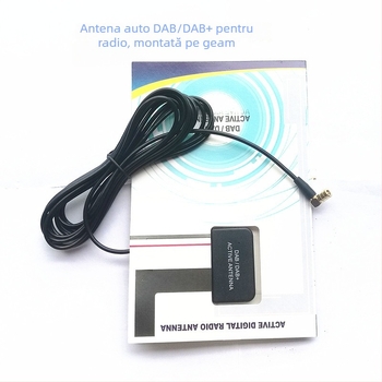 Antena auto pentru DAB/DAB+ radio digital, montaj pe geam, activă, 5V, 0,3A, compatibilă cu SMB/SMA/MCX