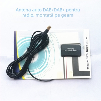 Antena auto pentru DAB/DAB+ radio digital, montaj pe geam, activă, 5V, 0,3A, compatibilă cu SMB/SMA/MCX