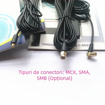 Antena auto pentru DAB/DAB+ radio digital, montaj pe geam, activă, 5V, 0,3A, compatibilă cu SMB/SMA/MCX