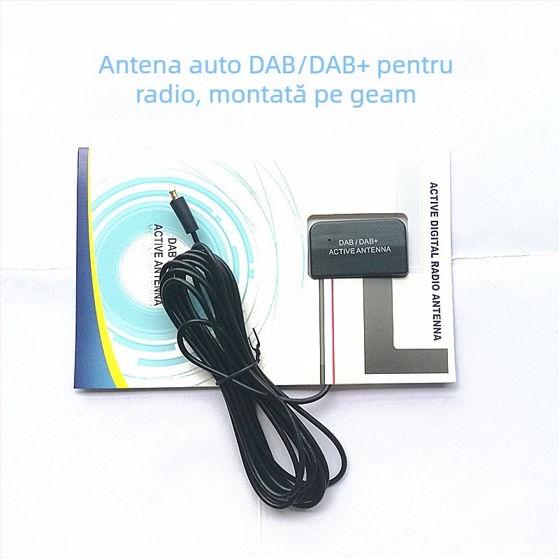 Antena auto pentru DAB/DAB+ radio digital, montaj pe geam, activă, 5V, 0,3A, compatibilă cu SMB/SMA/MCX