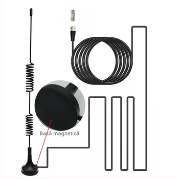 Antena auto Yin Ming pentru TV DVB-T2, televiziune digitală, AM/FM radio, cu ventuză