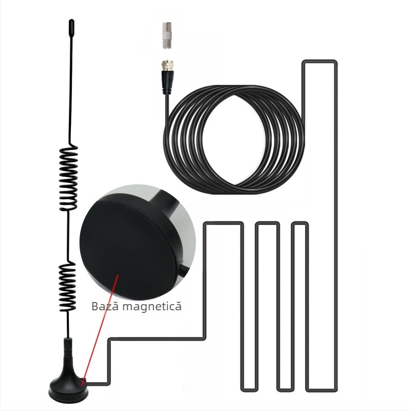 Antena auto Yin Ming pentru TV DVB-T2, televiziune digitală, AM/FM radio, cu ventuză