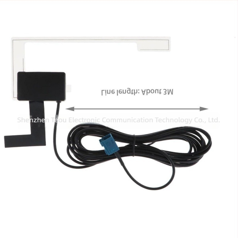 Antena DAB pentru radio auto, montaj pe geam, universală, alimentare 5–12V, impedanță de ieșire 75Ω, câștig Band III 15dB±3dB, L-Band 18dB±3dB