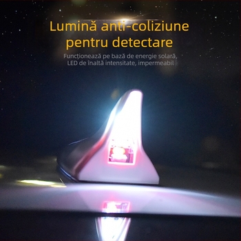 Antena auto cu design shark-fin solar, instalare prin lipire, compatibilitate generală, 8 LED flash