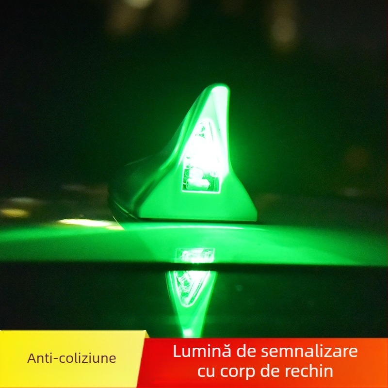 Antena auto cu design shark-fin solar, instalare prin lipire, compatibilitate generală, 8 LED flash